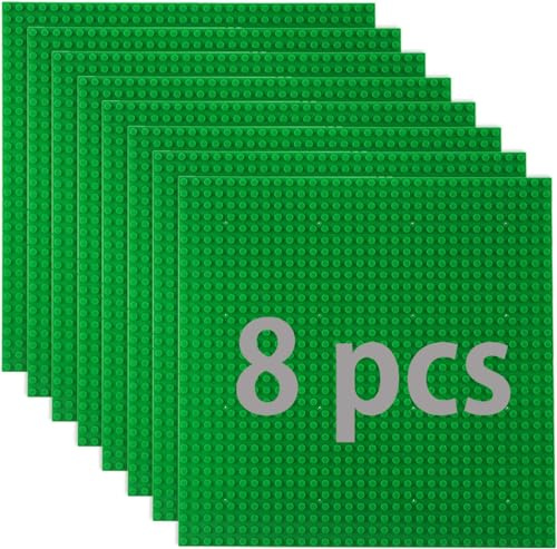 Set di 8 piastre da costruzione compatibili con la maggior parte dei marchi, piastra di base classica, compatibile con piastra da costruzione Lego Classic, 25,5 x 25,5 cm, colore verde