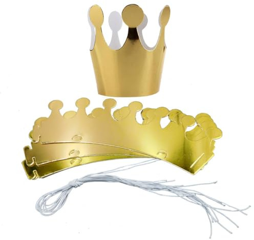 Whakano 30 Stück Partyhüte zum Geburtstag,Verstellbarer Geburtstagshut Geburtstagskrone für Kinder,Papier Krone Partyhüte,Geburtstagsfeier,Kindergeburtstag,Baby Shower Foto Requisiten,Gold255x93mm