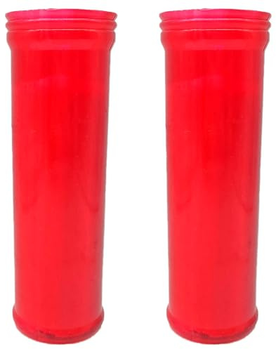 Tradineur - Confezione da 2 veloni di santo con coperchio metallico, candele liturgiche di paraffina e cera vegetale, decorazione di chiese, cimiteri, tombe (rosso, 18,5 cm)