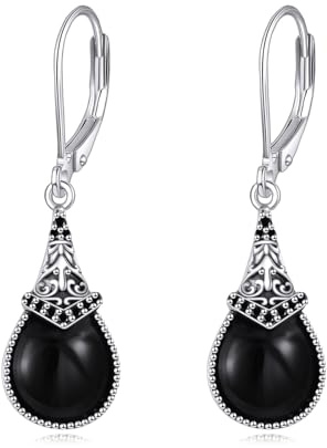 Schwarze Onyx Ohrringe 925 Sterling Silber Schwarze Leverback Tropfen Hängend Ohrringe Vintage Schmuck für Damen Mädchen