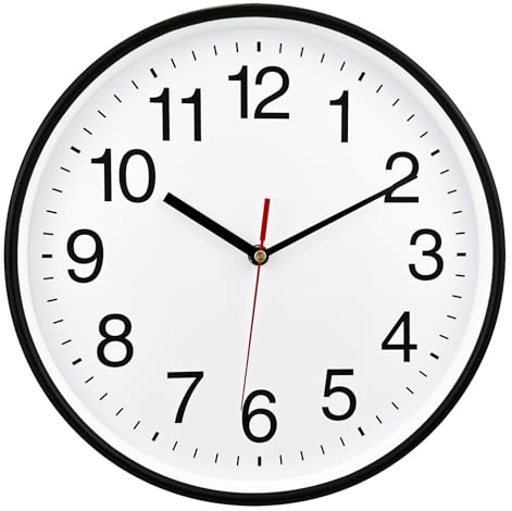 Plumeet Extra Large Wall Clock, 16 Non Ticking Silent Quartz Black Wall Clocks, Battery Operated, Decorative Home Office School Clock (White)