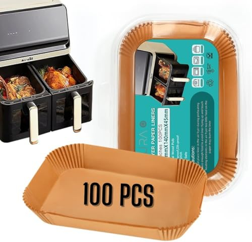 ZURA HOMES Air Fryer Liners – Silicone & Parchment Paper for Ninja Dual Air Fryer AF300UK AF400UK, Cosori & Tower | Reusable, Non-Stick, Food-Grade Air Fryer Accessories (Paper, Brown)