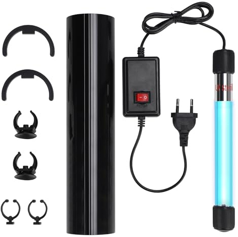 SWAWIS 13W UV Klärer Aquarium, 220V UV Licht Sterilisator für Aquarium | mit Saugnapf und Abdeckkappe, Zuhause UV Sterilisator Lampe für Unterwasser-Sterilisation Algenentfernung Desodorierung