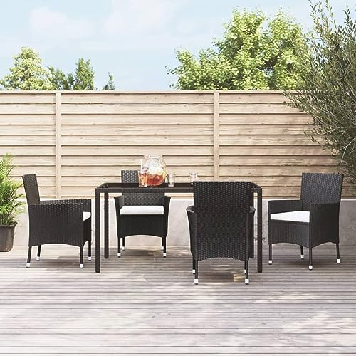 Homgoday 4 STK. Gartenstühle mit Sitzpolster Gartensessel Rattansessel Rattanstuhl Gartenstuhl Balkonstuhl Terrassenstuhl Stuhl Sessel Stühle mit Rückenlehne Poly Rattan Schwarz