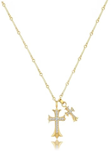 ElegGlo Cross Necklace for Women Men, 14k Gold Plated/Sterling Silver