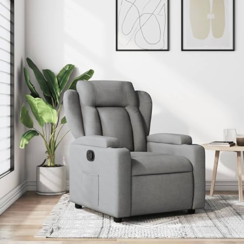 Homgoday Relaxsessel mit Liegefunktion Fernsehsessel Ruhesessel Verstellbare Rückenlehne Polstersessel Liegesessel Lesesessel Loungesessel Sessel für Wohnzimmer Hellgrau Stoff
