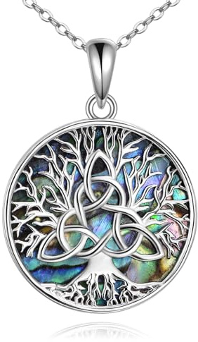 YFN Collana Albero della Vita Ciondolo Argento Sterling con Conchiglia Abalone Gioielli con Nodo Celtico Triangolare Regali di Compleanno per Donne Mamma