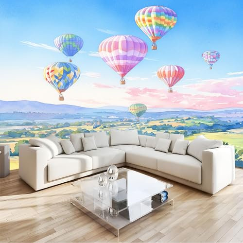 3D Vlies-Fototapete Heißluftballon Bunt Bemalt Modernes Wandbild Tv-Hintergrund Wanddeko Art, Für Wohnzimmer, Schlafzimmer, Kinderzimmer Wandbilder B300 X H210 Cm