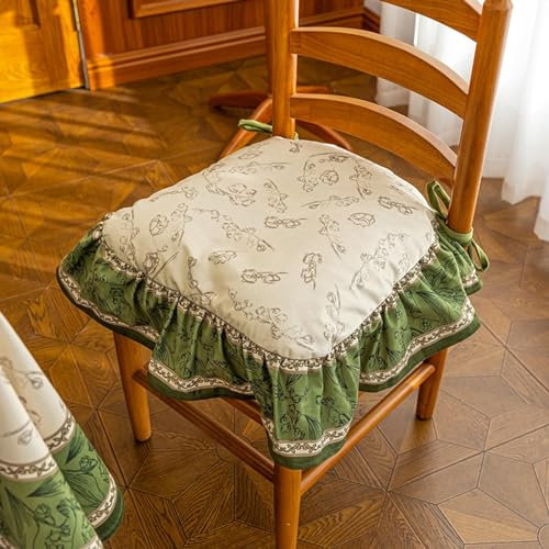 Stuhlkissen mit Blumenmuster, gerüscht, mit Bändern, Vintage-Boho-Sitzkissen, botanischer Druck, Bauernhaus, Vintage, Landhausstil, Küche, Esszimmer, 40,6 x 40,6 cm