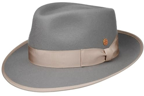 Mayser Mio Twotone Wollhut Bogarthut Wollfilzhut Fedora Damen/Herren - Made in The EU mit Ripsband Herbst Sommer Frühjahr Winter Frühling-Sommer Herbst-Winter - M (56-57 cm) hellgrau
