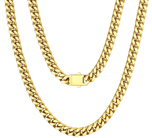 U7 Kette für Herren Damen Miami Panzerkette Edelstahl Halskette Schicke Kubanische Link Kette Schwer Gliederketten Hip Hop Halsschmuck Modeschmuck 5/7/9/12MM Breite Kettelänge 45-76CM wählbar