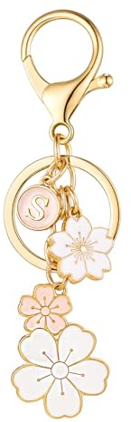 SELOVO Flower Initial S Keychain Cute Girls Purse Charms for Handbags Pink Keyring