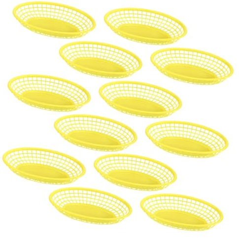 Milisten 12pcs Yellow Fast Food Serving Baskets for Fries and Burgers Food Storage Baskets Fruit Plate Design Snack for Kitchen and Party Use