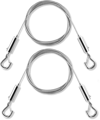 Confezione da 2 cavi metallici regolabili in acciaio inossidabile da 2 m con anello e gancio - Per tende, foto, lampade, cornici, vestiti