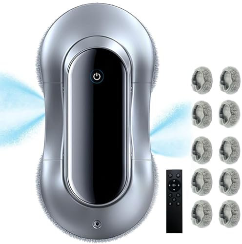 Soflightmok Window Cleaning Robot 2800pa&Robotic Window Cleaner&Smart Glass Cleaning&Automatic Robot Window Cleaner-Auto 4 Dual Water Spray/Remote/10 Cleaning Cloth,70ml Water Tank,Silver
