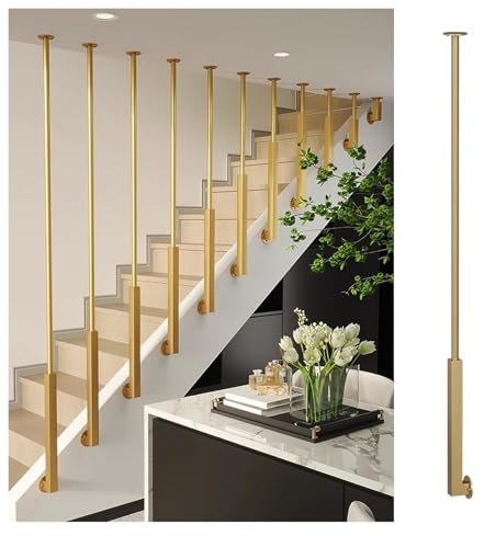 Colonna di ringhiera in metallo per ringhiera per scale, in ferro resistente, finitura dorata, kit di mandrini per montaggio laterale per interni, ringhiere decorative per scale (135 cm)