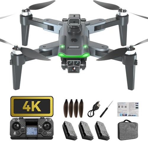 HYTOBP S166 Drohne mit Kamera 4K Erwachsene, GPS Drone mit 3 Kameras/Akkus, FPV RC Quadrocopter mit Bürstenlos Motor, Automatische Rückkehr, Niedrige Batterierückgabe, Follow Me, unter 249g