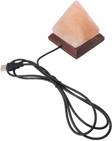 Fafeicy Lámpara de Sal del Himalaya, Enchufe USB 5V RGB Lámpara de Sal del Himalaya 7 Colores Cambiantes Lámpara de Sal de Cristal Piramidal Tallada a Mano con Madera Maciza de Abedul,
