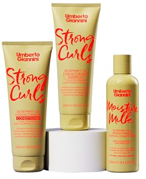 Umberto Giannini Curly Hair Routine Strong Curls Strengthen & Hydrate (3 Produkte) - Shampoo, Conditioner & Leave-In Conditioning Moisture Milk Treatment - Biotin - Sulfatfrei + Vegan