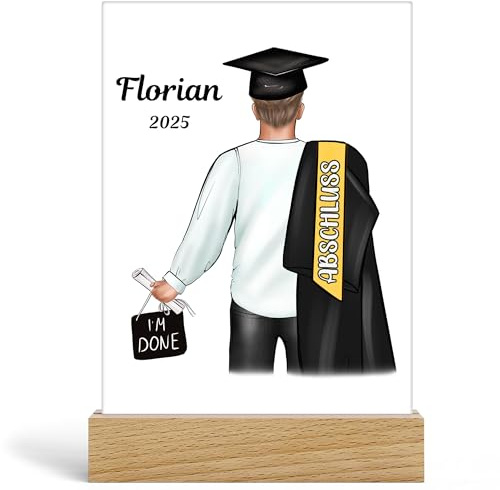 Kiddle-Design Bachelor Master Abitur 2026 Abschluss Geschenk Personalisiert Name Absolvent Glückwunschgeschenk Doktor Abi, Acrylglas inkl. Holzfuß 20x13cm