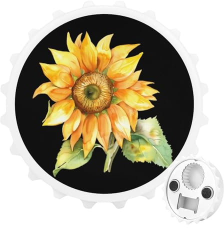 Abrebotellas magnético divertido 2 en 1 con diseño de girasol de acuarela de 3 pulgadas, imanes para nevera, abrebotellas de cerveza, refrescos, bonita decoración para cocina y refrigerador