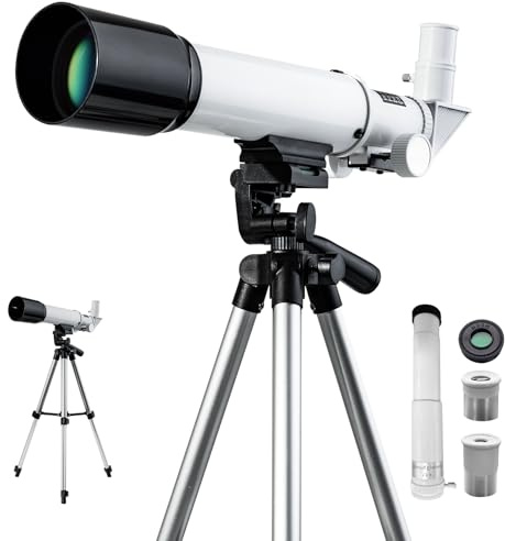 Teleskop för barn 50 mm öppning 360 mm AZ astronomiskt bärbart teleskop för vuxna nybörjare med uppgraderat stativ vit