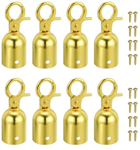 PATIKIL 1.1x3 Stanchion Rope End Stopper, 8 Pack Cord End Caps Barrier Rope End Cap Snap Hooks for Crowd Control Queue Divider, Golden