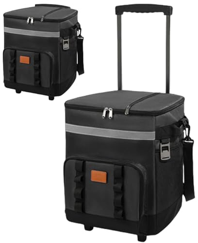 Rwigeboo Kühler mit Rädern und Griff 35L großer zusammenklappbarer Rollkühler-Beutel mit Wasserdurchdrückung Multi-Techet-Reißverschluss Isolierter Beutel für Picknick-Strand im Freien