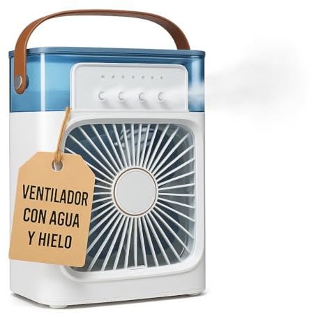 Vonala Ventilador con Hielo y Agua y Doble Cabezal 360°, Nebulizador Hielo 600 ml, Oscilante 90°/180°, Compacto Mochila, Sobremesa, Escritorio y Viaje (Mediano)