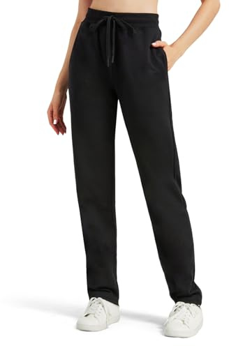 Zylioo 81 cm/86 cm damträningsbyxor med raka ben extra lång elastisk midja casual joggingbyxor för hög med fickor justerbar fåll, Svart, XL