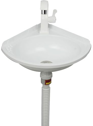 Lavabo De Esquina De Plástico Con Grifo,Fregadero De Pared Triangular Sin Taladrar,Pequeño Lavabo De Mano Baño,Para El Cuarto De Baño Para Autocaravana, Barco, Cuarto De Baño, Aseo, Garaje