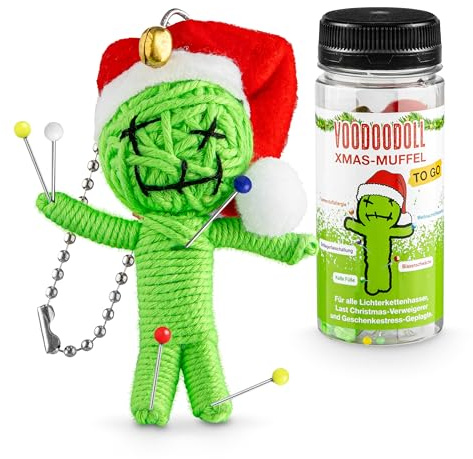 Voodoo Puppe Weihnachten Weihnachtsmuffel Anti Stress Geschenk zu Nikolaus Xmas Geschenk für Kollegen Adventskalender Füllung Voodoo Puppe mit Weihnachtsmütze Glöckchen 5 Nadeln in der Sammeldose