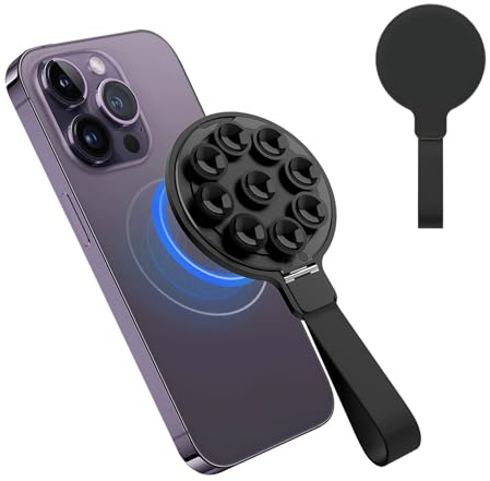 Nero Ventosa Telefono Cellulare con Specchio di Trucco Cover Magnetica Ventosa, Supporto Vivavoce Stabile per Muri, Vetri o Quadri Bordo, Compatibile con Magsafe Smartphone