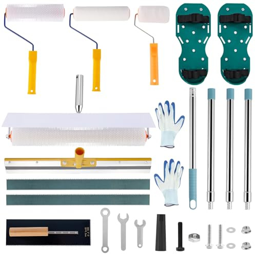 Spiked Roller Self Levelling Tools, Self Levelling Tools, Spiked Roller with Extension Pole 160cm, Scraper, Trowel, Spike Shoes, Paint Rollers, Sawtooth Self-Leveling Rake for Smooth Floor Finishing