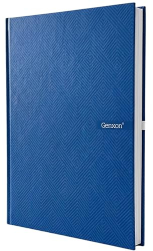 genXon A4 Notebook Hardback 160 Pages 100gsm Paper 10mm Ruled Margin Sheets Notepad Home Office School Writing Notebooks for Students Black Blue Red (Blue)