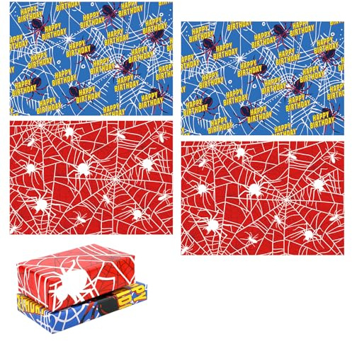 4 Blatt Spinnen Geschenkpapier Geburtstag, 70x100cm Groß Spinnennetz Geschenkpapier für Halloween Weihnachten Geburtstagsfeiern
