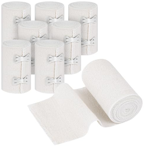 Fefod Premium Compression Bandage, 8pk 7.5cm x 4.5m Durable Elastic Bandage Wrap with 16 Extra Clips, Reusable Elasticated Bandages for Legs, Wrists, Ankles, Knees and Feet