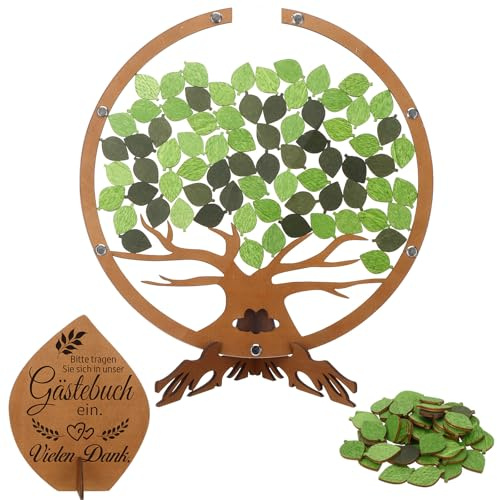 Haishell Gästebuch Hochzeit Holz Gästebuch in Baumform mit 60 grünen Blättern zum Unterschreiben für Hochzeitsfeiern, Jubiläen, Junggesellinnenabschiede und andere Festliche Anlässe
