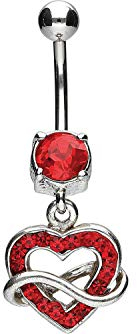 PIERCINGLINE Bauchnabelpiercing Chirurgenstahl mit Herz & Unendlichkeitszeichen im Brass-Design Bananabell Piercing Rot