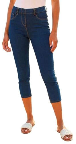 Roman Cropped Jeggings for Women UK Ladies Capri Stretchy Jeans Denim Legging Cotton Summer Trouser Three Quarter 3/4 Length Pull On Cut Off High Waist Smart - Indigo - Size 16