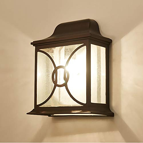 Retro E27 Außenwandleuchte Braun Aluminiumguss Und Glas Wasserdicht IP54 Wandleuchte Garten Patio Zaun Hof Garage Tor Flur Treppe Eingangs Post Leuchte Wandbeleuchtung 21 * 11 * 29 Cm