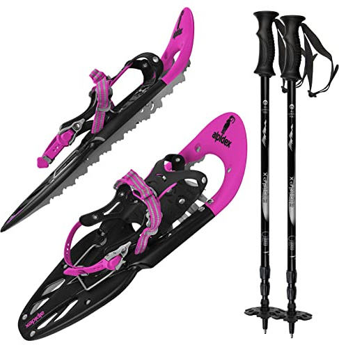 ALPIDEX Racchette Neve Ciaspole Alzatacco 38-45 Borsa Trasporto Bastoni Opzionali, Colore:Pink con bastoncini