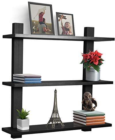 Sorbus Bathroom Shelves - 3-Tier Wall Mounted Floating Shelves for Books, Trophies, Wall Decor, Kitchen, Living Room & Bathroom Decor - Decorative Hanging Display Over the Toilet Storage Shelf - Black