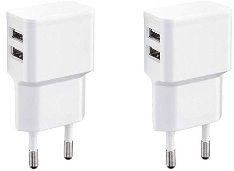 Wicked Chili 2er Set Dual USB Ladegerät 12W / 2400mA Pro Series Universal | Netzteil für Handy, Watch, Powerbank und Bluetooth Speaker, 2-Fach Netzadapter (Netzstecker 90°)