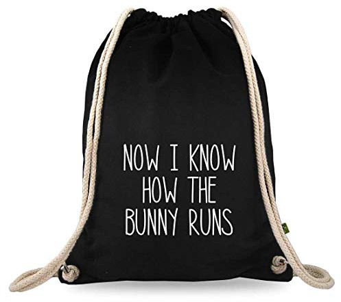 Turnbeutelliebe® Turnbeutel mit Spruch - lustige Denglisch Sprüche - Bedruckt - Baumwolle schwarz - Sportbeutel - Rucksack - ca. 12 Liter - 37 x 46 cm