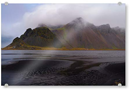 artboxONE Acrylglasbild 60x40 cm Natur Panorama of Stokksnes Bild hinter Acrylglas - Bild stokksnes Black Clouds
