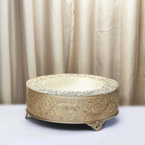 Efavormart 14 Gold Round Embossed Metal Cake Plateau Stand, Cake Riser for Holiday & Birthday Party Decor