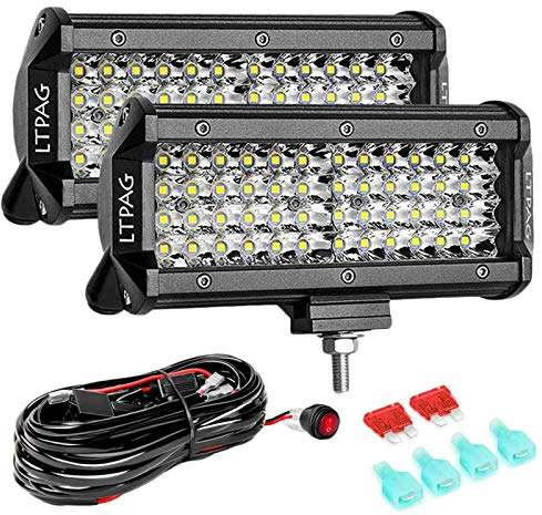LTPAG Faro da Lavoro, 7'' 288W 28800lm Faretto Faro, 96 LEDs Flood Luci da Lavoro a led - con Impermeabile Interruttore 12V 40A Kit Cavi Fendinebbia Cablaggio Auto On-Off Interruttore ATV Camion SUV