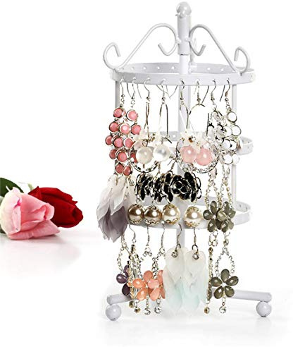Metallschmuckhalter mit 72 Löchern, dreistufiger rotierender Schmuckorganizer für Ketten, Armbänder, Ringe, weiß