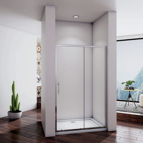 Acezanble Porte de douche coulissante 140x190cm en niche, 5mm verre transparent sécurit répondant à la norme EN 12150